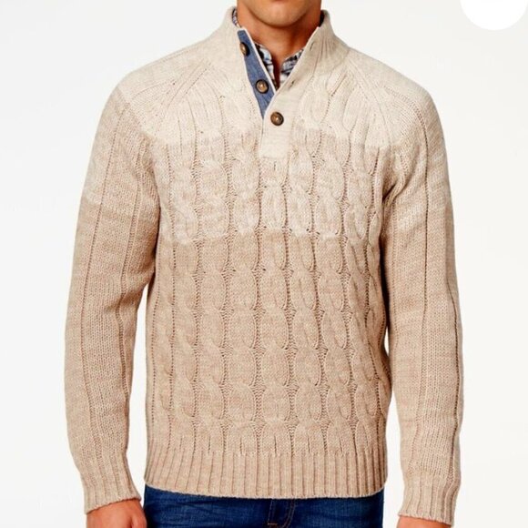 Weatherproof Vintage NWT SZ XL Natural button mock cable knit sweater timeless - Picture 1 of 14